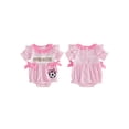 thumbnail image 2 of BemeyourBBs Newborn Baby Girls Summer Clothes Infant Baby Girl Football Outfit Striped Bubble Romper Football Sister Scoccer Letter Embroidery Side Bow Short Sleeve Bodysuit Jumpsuit Playsuit, 2 of 9