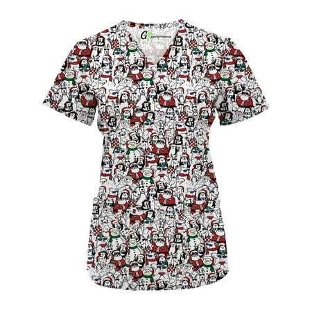 

Womens Medical Nursing Holiday Print Scrub Top GT Performance-MULTIPLE PRINTS-Santa-XX-Large
