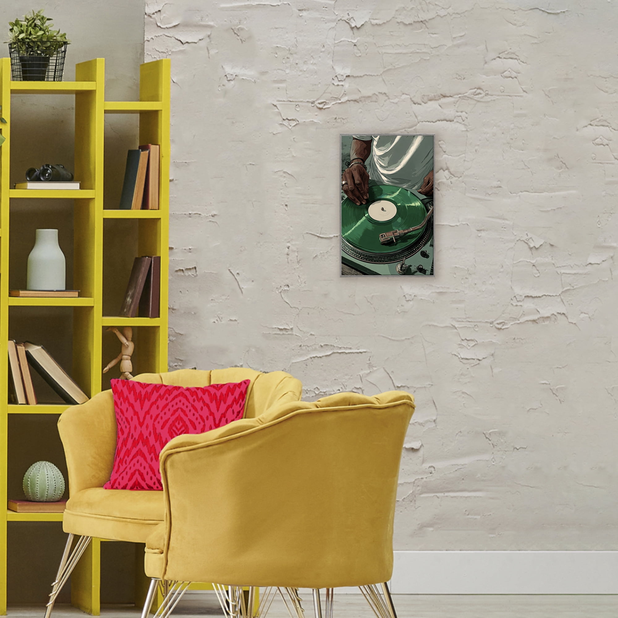 Stupell Industries DJ Spinning Green Record Gray Framed Giclee Art, design by Franklyn Gregory