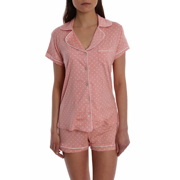 Blis Women's Short Sleeve Button Down Pajama Jammies Sleep Shirt & Shorts PJ Set