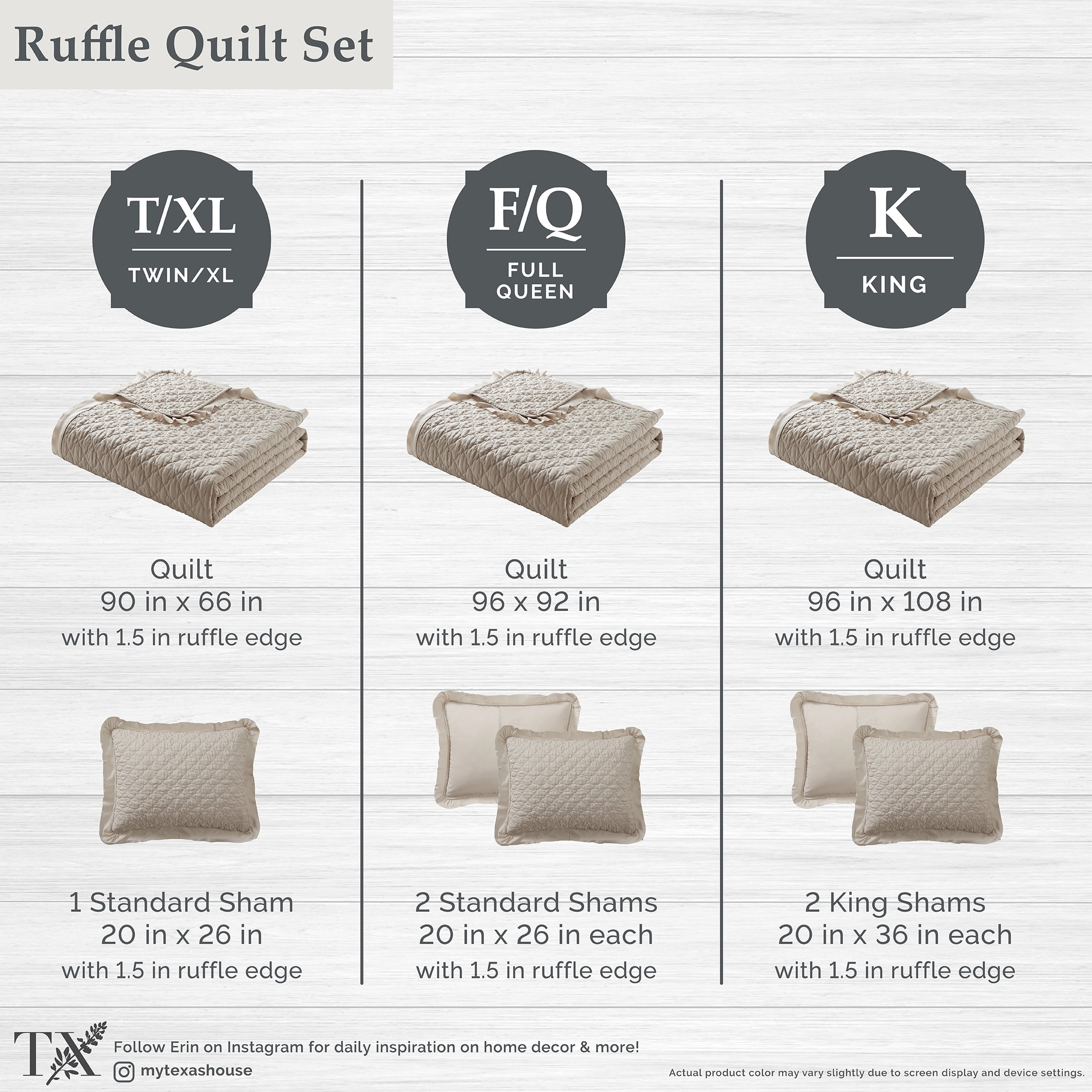 My Texas House Full/Queen Quilt Set, All-Season, 3-Piece, Beige Trellis