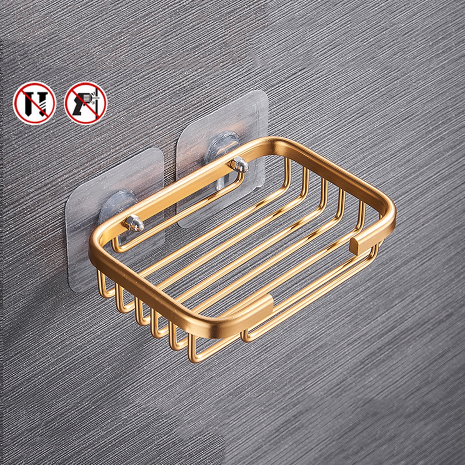 Bathroom Soap Dish Net-Drain Suction Cup Wall-mounted Storage Soap Dish Free of Perforation Space Aluminum