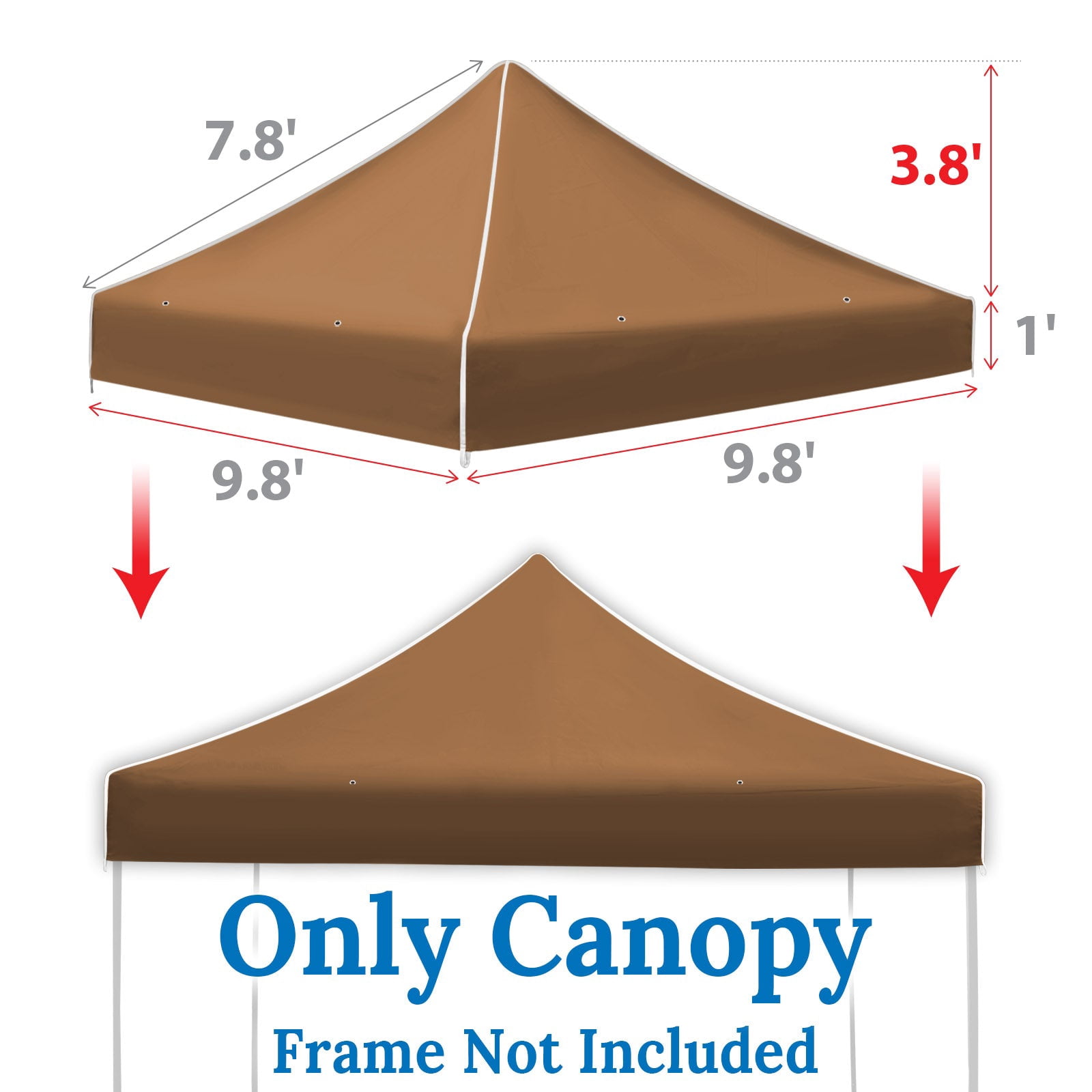 SUNRISEUMBRELLA Ez pop Up Instant Canopy 10'X10' Replacement Top Gazebo EZ Canopy Cover Patio Pavilion Sunshade Polyester（Brown）