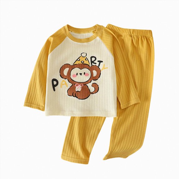 UAYOTSE Boys Cartoon Pattern Long Sleeve Sleepwear, 2-Piece Top and Pants Loungewear Outfit for Cool Seasons Size 3-4 Years