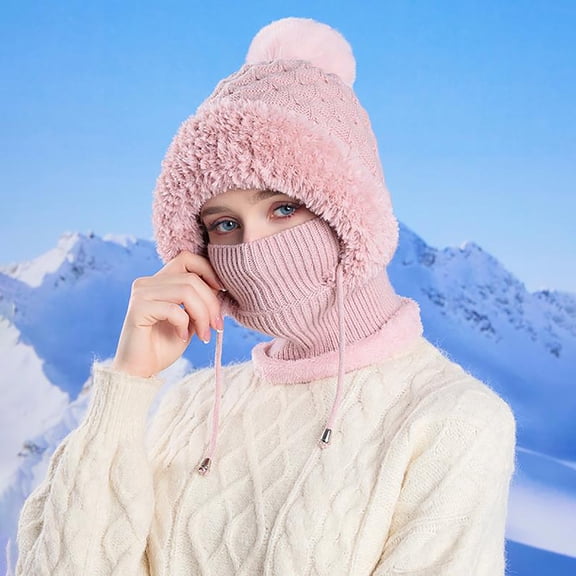 Uxgjfwu 3-in-1 Knitted Beanie for Women, Winter Knitted Hat with Scarf and Mask for Cold Weather, Warm Knitted Cap for Winter Outdoor Activities, Skiing