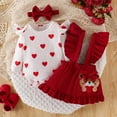 thumbnail image 4 of SonxaHe Newborn Girl Outfit Set Valentine's Day Cute Heart Romper Overalls Headband Baby Holiday Stylish Party Outfits,3-Piece Red,Sized 6-9 M, 4 of 8