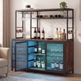 thumbnail image 2 of Gymax Sideboard Buffet Cabinet w/ LED Lights 55'' Coffee Table w/ Power Outlets Brown, 2 of 10