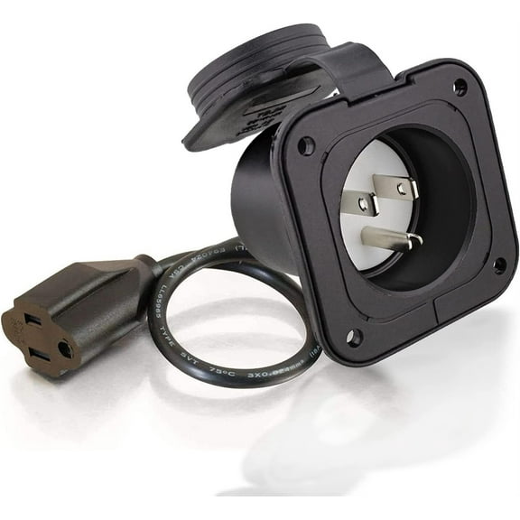 15A 125V RV Power Socket With Cord Flanged Inlet AC Port Receptacle For Camper Car Boat Caravan ,Easy to Install