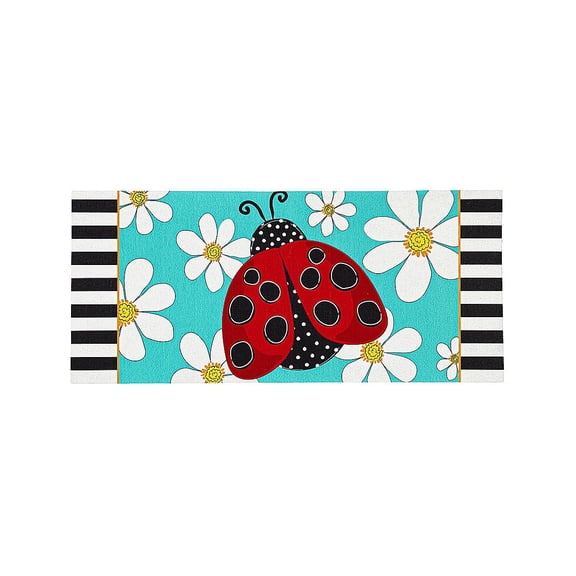 Evergreen Ladybug with Daisies Sassafras Indoor Outdoor Switch Doormat 1'10"x10" Multicolored