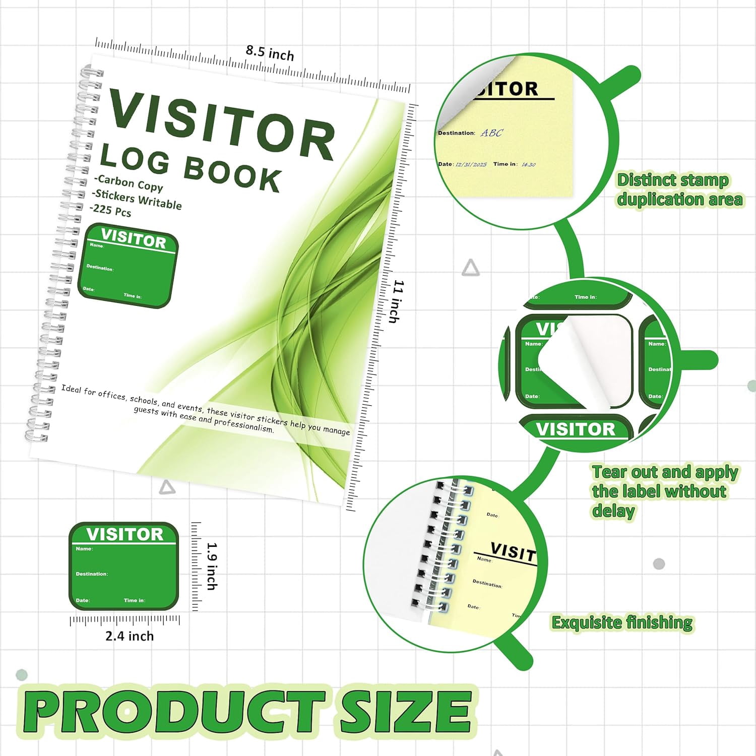 1 Pack Visitor Badges with Carbon Copy Stickers Letter Size Log Book Protecting Privacy Pages Register Business Guest Name tag for School Clinics Church-225 30 Memo