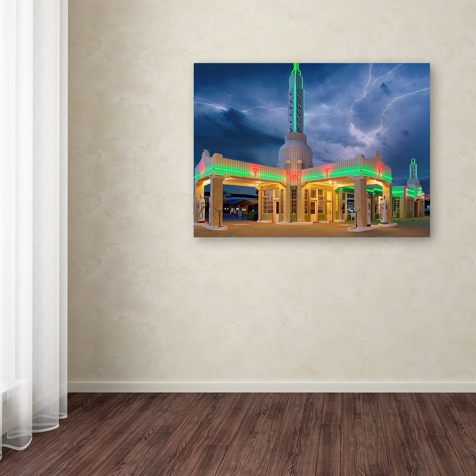 Trademark Fine Art 'Rt 66 Shamrock Texas Conoco Lightning' Canvas Art by Mike Jones Photo