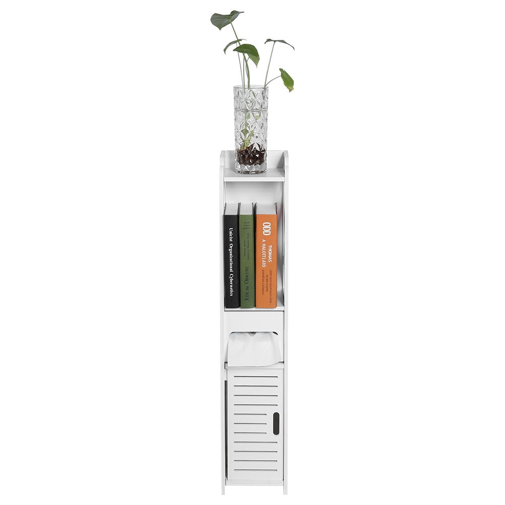 BIMZUC 31.5 inch Antique White Bathroom Floor Cabinet with Slim Wood-Plastic Storage Shelves and Drawers (80x15.5x15cm)