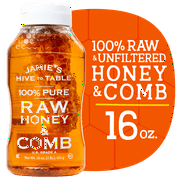 Jamies Hive to Table 100% Raw Honey & Comb, Premium, Pure Honey, 16 oz Bottle