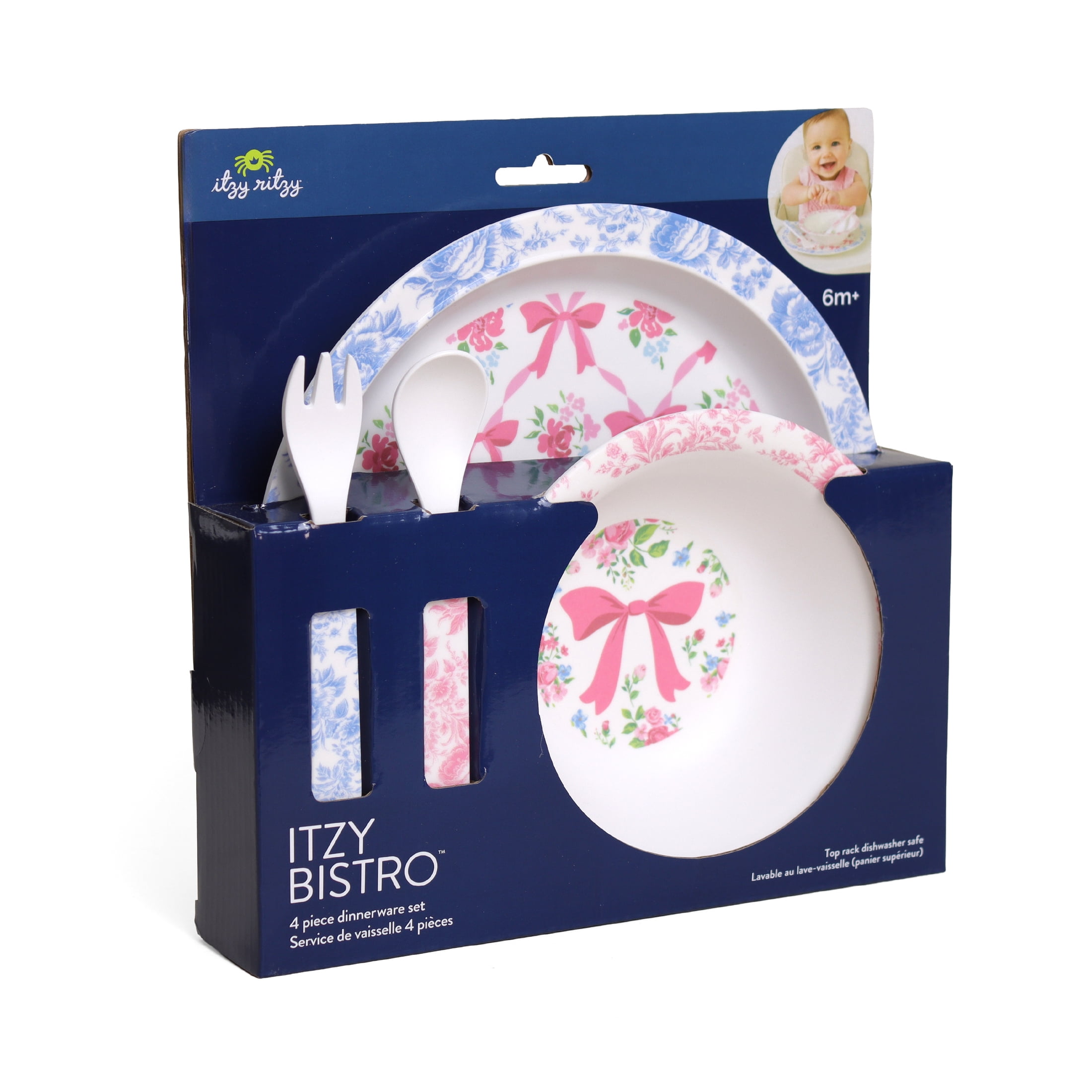 Itzy Bistro Set Ribbons & Roses Melamine Tableware for Kids