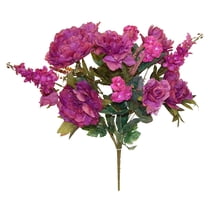 Amethyst Rose Peony Delphinium 25in Artificial Polysilk Faux Greenery Fake Flower Bush for Craft Home Garden Outdoor Bouquet Arrangement Ceremony Wedding Floral Wall Aisle Decor (Purple, One each)
