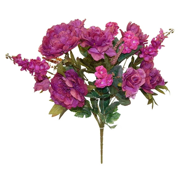 Amethyst Rose Peony Delphinium 25in Artificial Polysilk Faux Greenery Fake Flower Bush for Craft Home Garden Outdoor Bouquet Arrangement Ceremony Wedding Floral Wall Aisle Decor (Purple, One each)