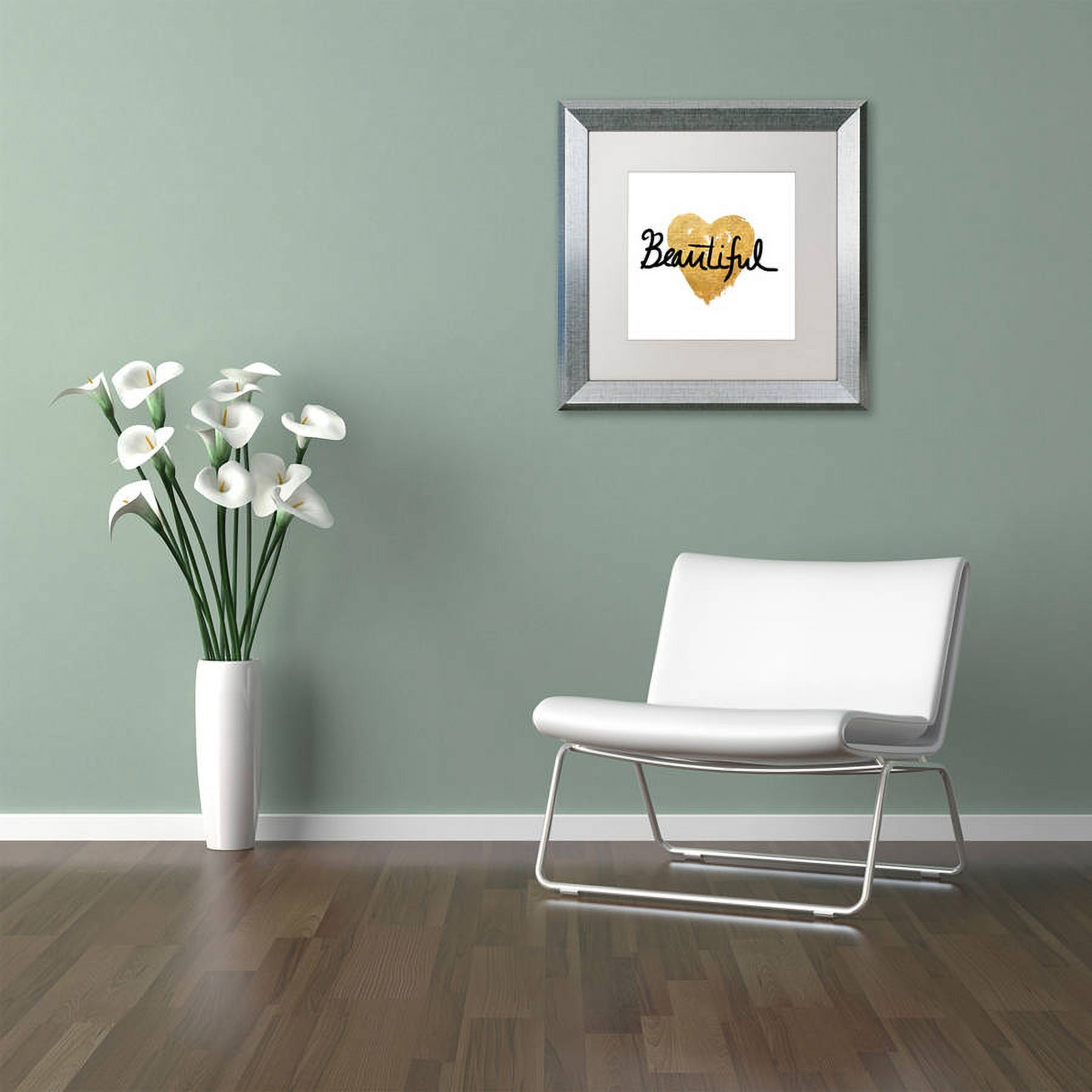 Trademark Fine Art "Beautiful On White" Canvas Art by Lisa Powell Braun, White Matte, Silver Frame