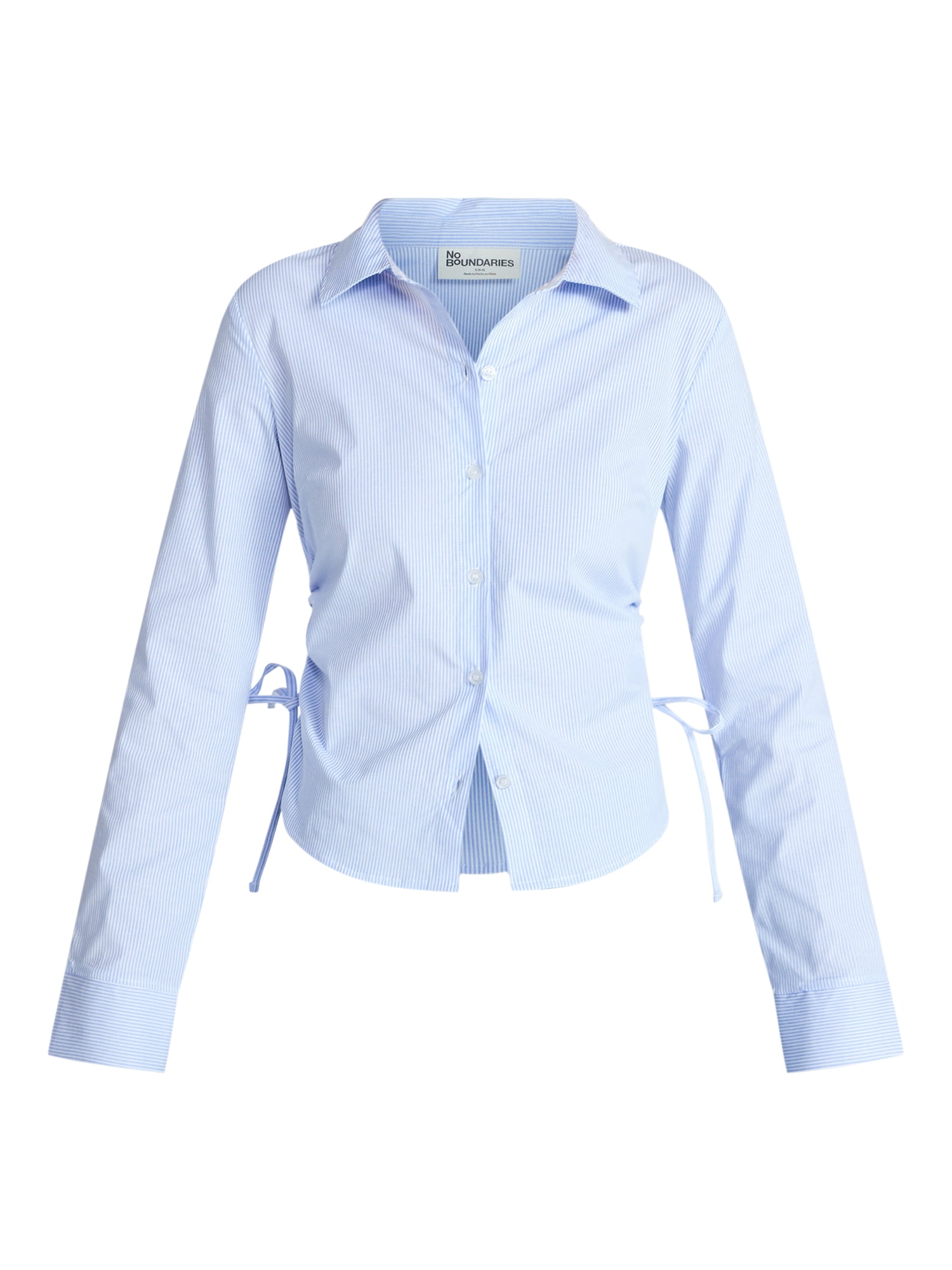 No Boundaries Side Ruched Button-Down Shirt, Women’s XXS-XXL