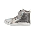 thumbnail image 3 of Nanette Lepore Bow Detail, Girl Sequin Hi-Top Canvas Sneaker, Silver, Size: 8, 3 of 7
