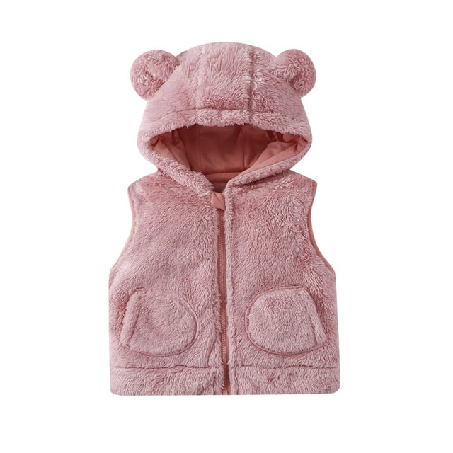 Children's Winter Solid Sleeveless Hooded Zipper Fleece Warm Coat