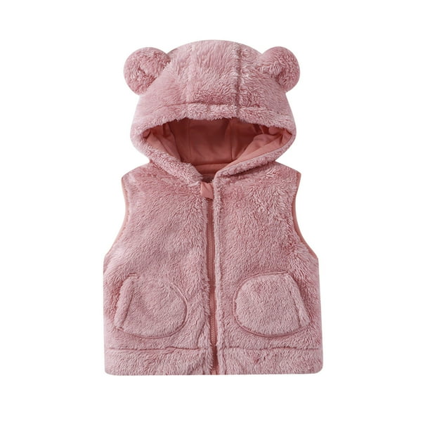 Chaqueta de invierno para niños, de color sólido, sin mangas, con capucha y cremallera, forro polar, cálida, de poliéster.