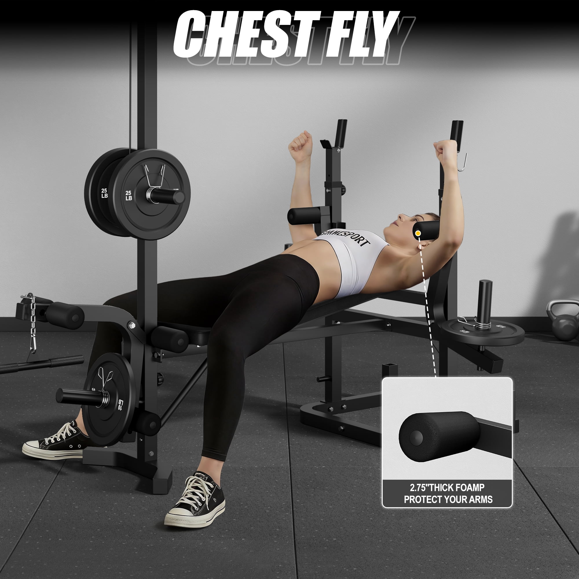 900LBS Olympic Weight Bench,9 in 1 Multifunction Strength Training Bench with Leg Extension,Preacher Curl Pad and LAT Pulldown for Home Gym with Olympic Bar and 120lb Weight Plates,Black