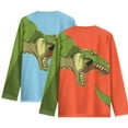 thumbnail image 2 of POLERO Toddler Boys Long Sleeve Shirts 2 Pack T-Rex Dinosaur Graphic Casual Orange Blue Crewneck Tops, Trendy Fall Winter Layering Tees, 7-8 Years, 2 of 6