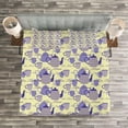 thumbnail image 3 of Ambesonne Tea Party Quilted Bedspread Set 3 Pcs, Striped Teapots Cups, Queen Size, Pale Yellow Lavender, 3 of 3