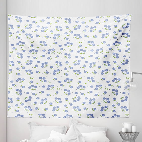 Floral Tapestry, Vintage Rose Flowers Bouquets Spring Season Theme Dots Green Leaves, Fabric Wall Hanging Decor for Bedroom Living Room Dorm, 5 Sizes, Violet Blue Green White, by Ambesonne