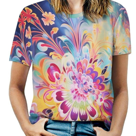 Color Texture Women's T-Shirt Short Sleeve T Shirts Tops Tee Ladies Loose T