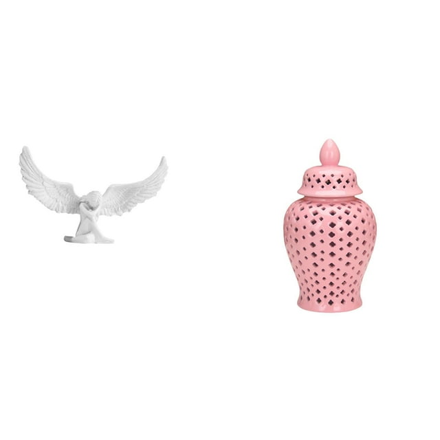 Escultura de ángel,Estatua de ángel para decoración del hogar,manualidades,color blanco,Tarro de cerámica para jengibre,Jarrón de cerámica con jengibre y arreglo floral,Jarrón decorativo