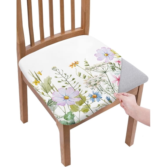 Spring Summer Floral Wild Flowers Chair Seat Covers for Dinning Room 4 Pack,Colorful Field Blooming Flowers Watercolor French Comfortable Stretch Chair Slipcovers Cushion Protector for Banquet Kitchen