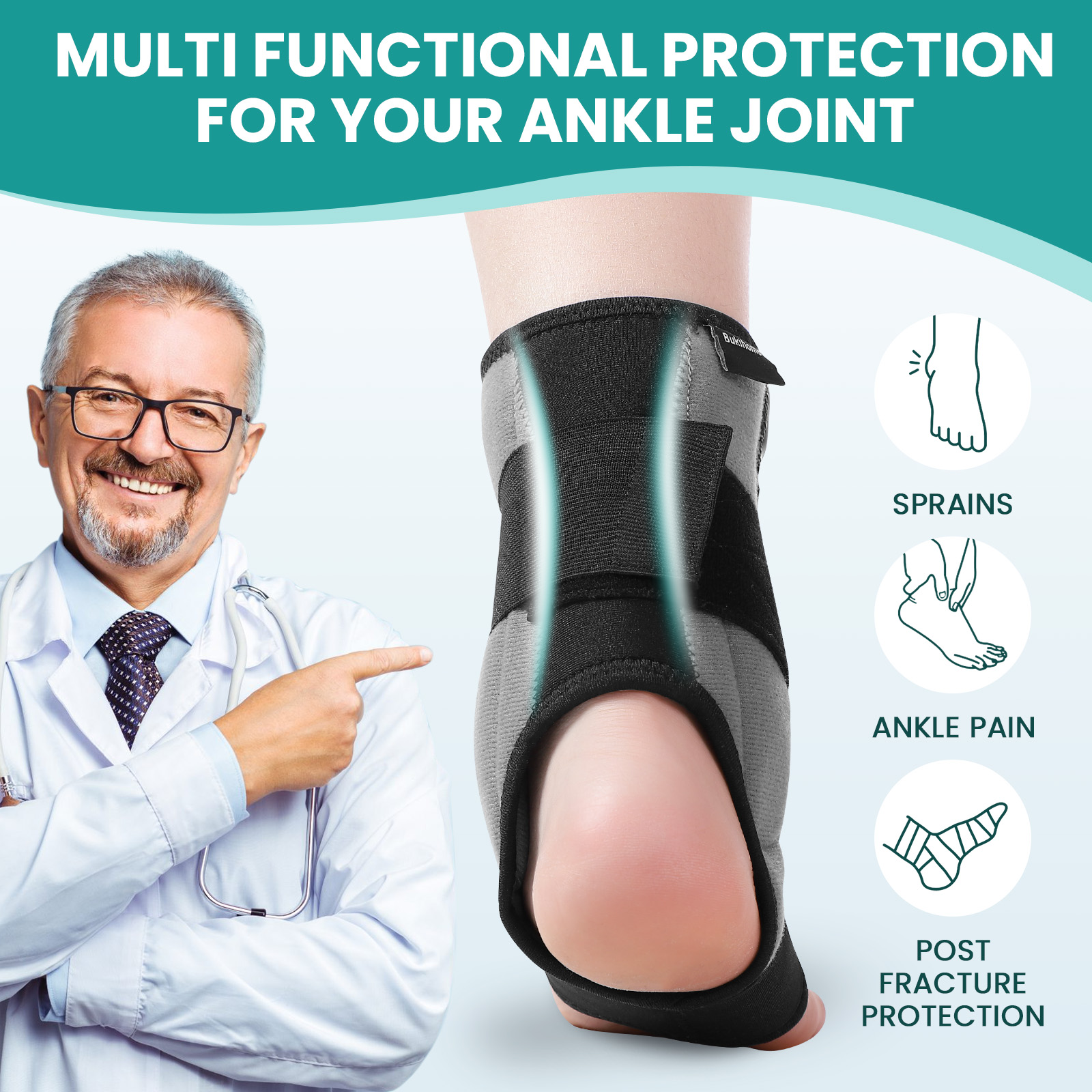 Bukihome Ankle Brace for Women & Men - Maximum Support for Sprained Ankle Injury Recovery with Detachable Aluminum Plate Elastic Adjustable Lace Up Ankle Support for Running Basketball (Small)