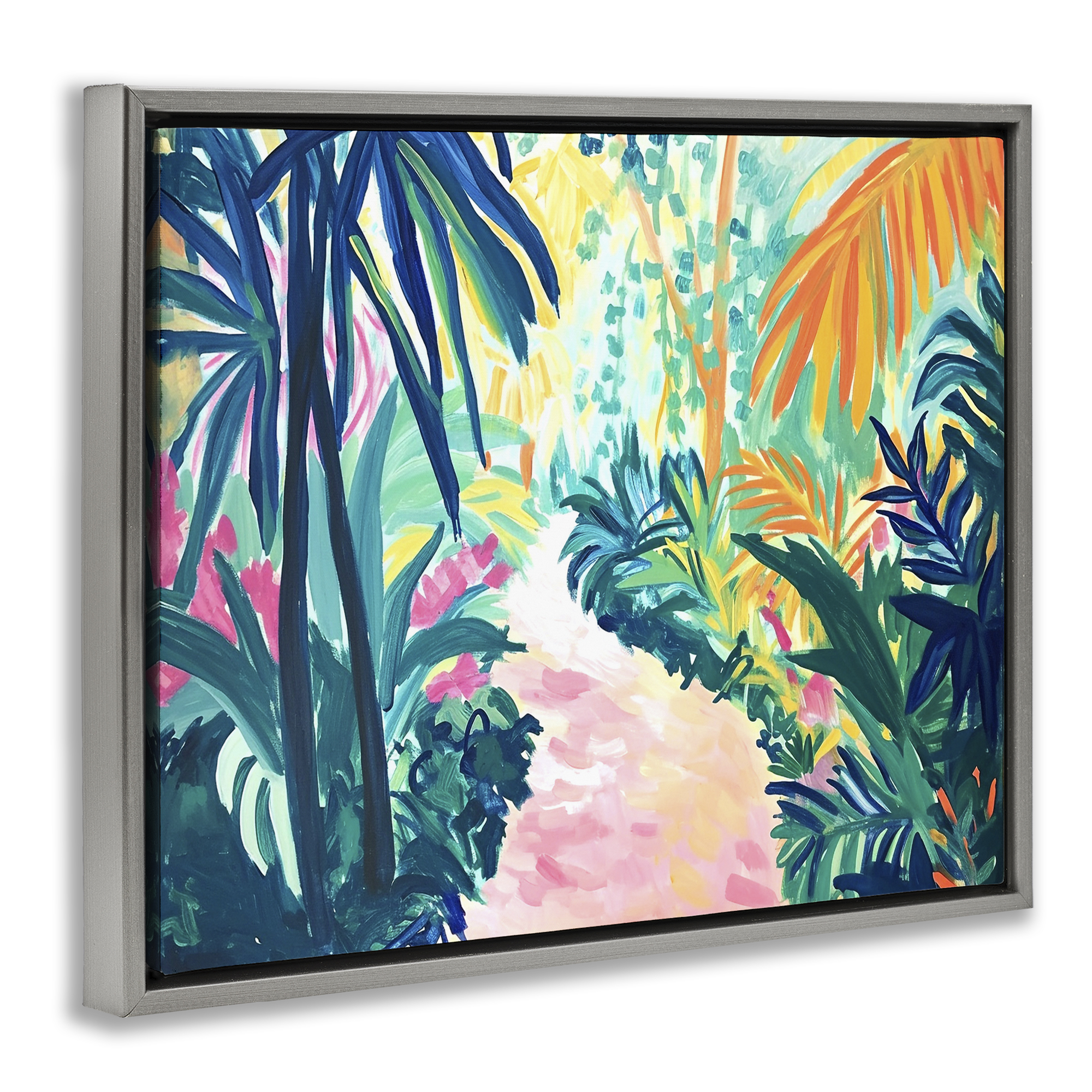Stupell Industries Garden Of Bright Color Botanical & Floral Painting Gray Floater Framed Canvas Art Print Wall Art, 31 x 25
