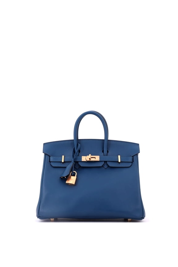 Pre-Owned Birkin Handbag Deep Blue Swift with Gold Hardware 25 By Rebag