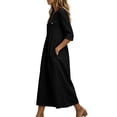 thumbnail image 5 of Ayolanni Women's Fall Dress 3/4 Sleeve V Neck Cotton A-Line Maxi Dresses Daily Flowy Solid Side Slit Long Dress with Pockets Black XL, 5 of 7