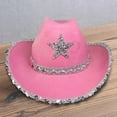 thumbnail image 3 of Western Cowboy Hat, Women Girls Fedoras Caps, Sun Hats, Wide Brim Sequin Star, Pink, 3 of 6