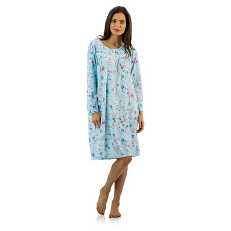

Casual Nights Women s Cotton Blend Long Sleeve Nightgown - Blossom Pintucked Blue - 4X