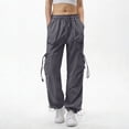 thumbnail image 3 of Mgmyaa Women's Soft Lightweight Nylon Straight-Leg Cargo Full Length Pants with Drawstring Mid Waist Adjustable Waist Active Fit Trousers for Sports Hiking Gym, 3 of 7