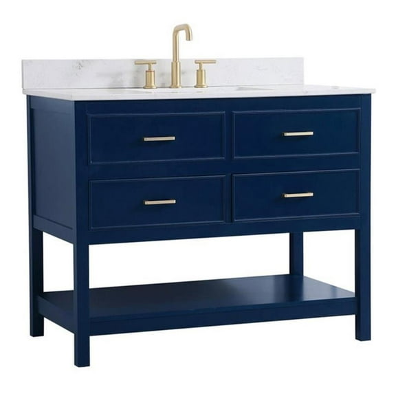 42 inch single bathroom vanity in blue with backsplash