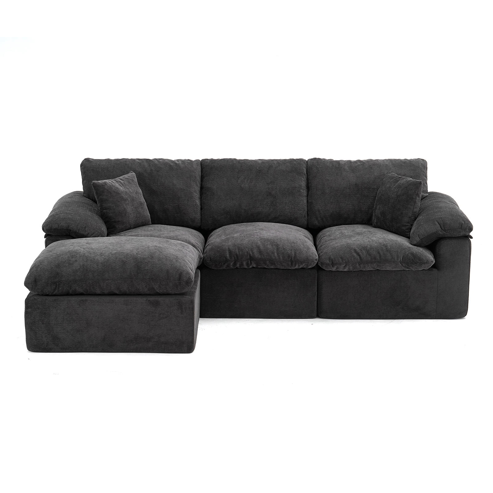 Aisword 102.3" Modular Sectional Sofa,Oversized Cloud Couch with Movable Ottoman,L-Shaped Convertible Boneless Sofa,Deep Seat Chenille Sectional Couch for Living Room,Black