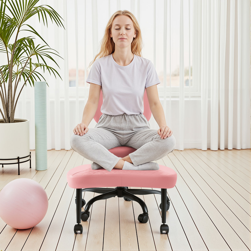 Lacoo Ergonomic Cross Legged Swivel Office Chair,ADHD & Meditation Chair with Retractable footrest,Adjustable Height with Back Support,PU Leather,Pink