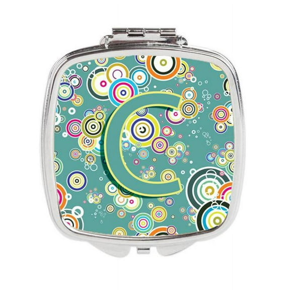 Carolines Treasures  Letter C Circle Circle Teal Initial Alphabet Compact Mirror