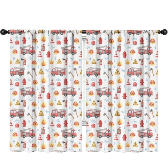 Blackout Kids Curtains,Fireman and Sign White Pattern Children's Insulated Curtains Set Of 2,Bedroom Essentials,Toddler Room Decor 52"x84"