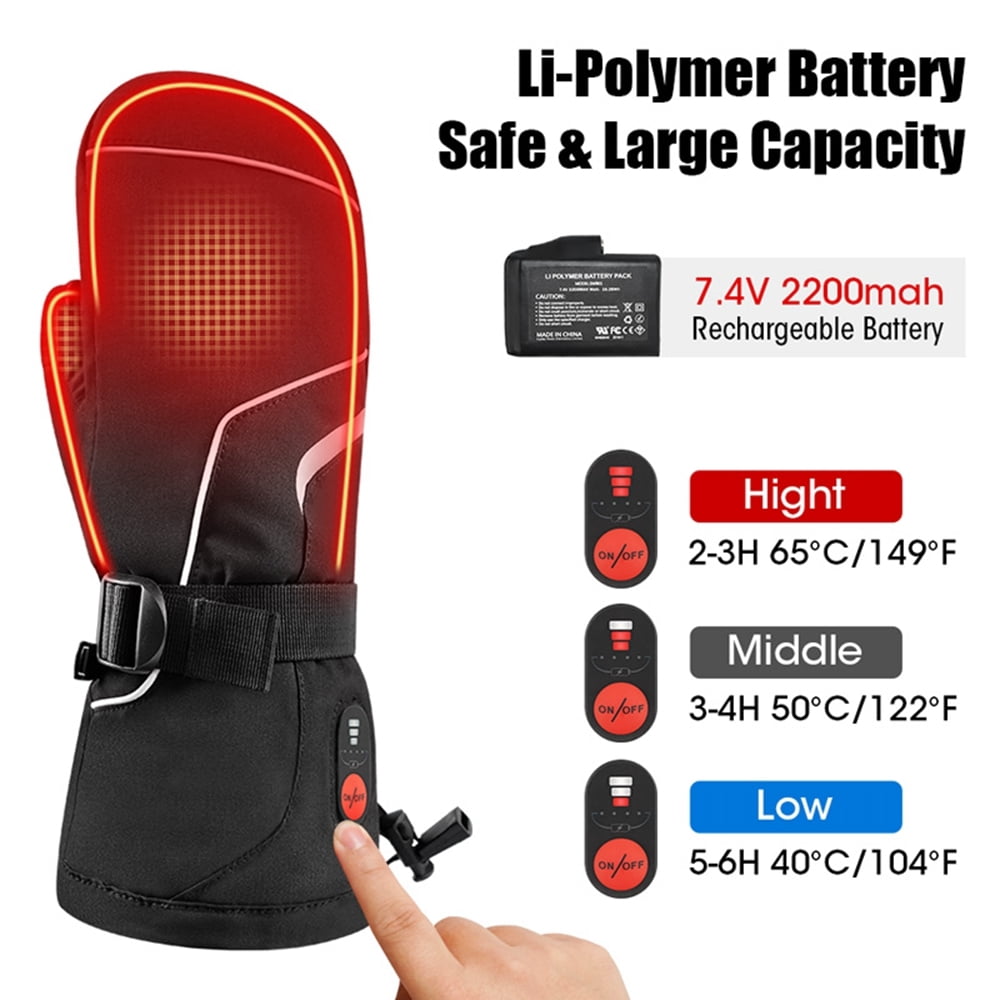 Savior Heat 7.4V 2200 mAh Rechargeable Battery Heating Gloves, Winter Warmth and Cold Protection Heated Ski Mittens Gloves