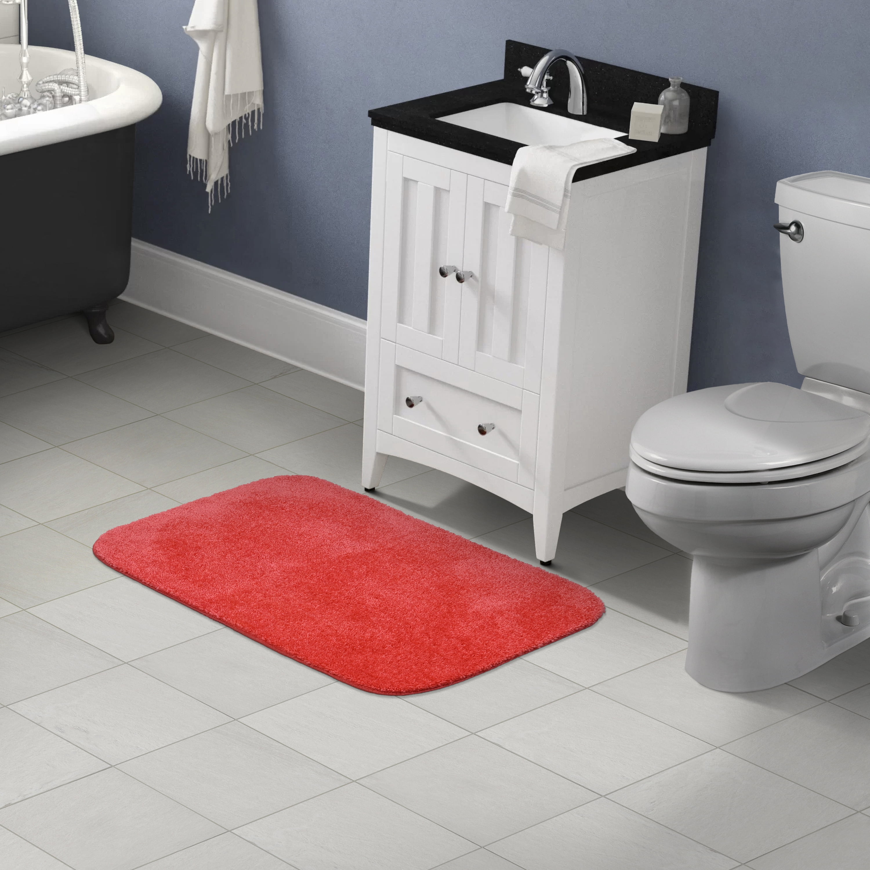 Garland Rug Traditional Washable Nylon Pink Hibiscus Bath Rug, 24" x 40"