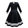 thumbnail image 2 of Halloween Addams Cosplay Costumes Girl's Peter Pan Collar Long Sleeve Vintage Dress, 2 of 7