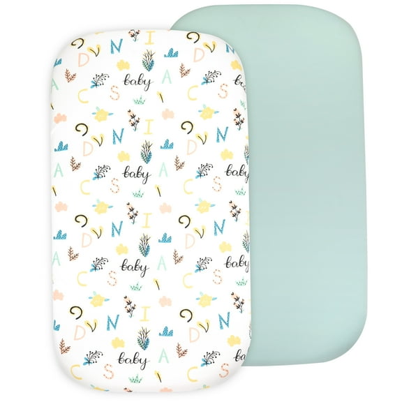 Baby Bassinet Sheet Set for Boy and Girl, 2 Pack Organic Cotton Universal Fitted Bedding Cover for Oval, Hourglass & Rectangle Bassinet Mattress, Fitted Sheets Size 32 x 16 x 4 Inches