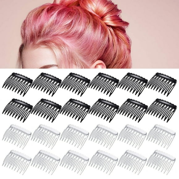 24 Pieces Small Hair Side Combs Plastic French Teeth Hair Combs Hair Clip Comb DIY Bridal Wedding Veil Comb for Fine Hair and Most Hairstyles Black and Clear