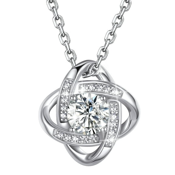 Bestyle Sterling Silver Love Eternal Knot Necklace Synthetic Diamond Birthstone Pendant Necklace Christmas Birthday Gifts for Women, April